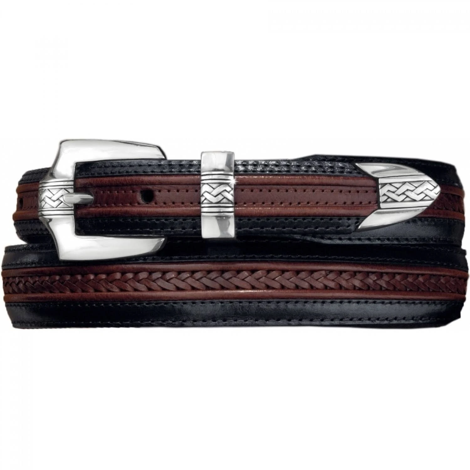 Brighton Pinon Hills Inlay Lace Belt- Size 44 Black-Brown Black