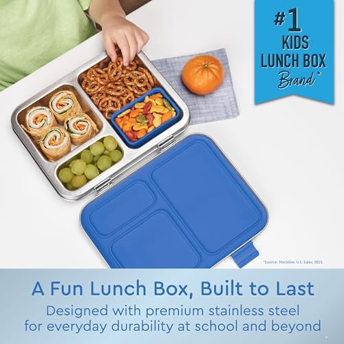 Bentgo Kids Stainless Steel Leak-Resistant Lunch Box - 3-Compartments with Bonus Silicone Container, Durable, Eco-Friendly, Dishwasher Safe, BPA-Free, Ideal for School, Ages 3+ (Fuchsia)