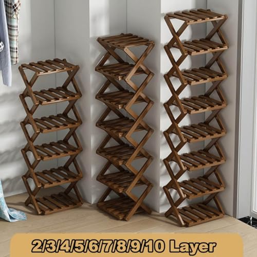 Multi-Layer Shoe Rack Organizer, 3~9 Tier Shoe Stand Cabinet, Slim Shoe Tower, For Entryway, Hallway, Closet, Easy To Assemble (Color : Walnut Color, Size : 2 layer)