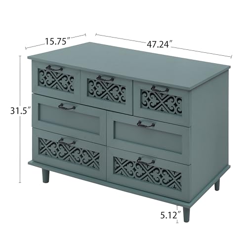 Farmhouse Sideboard Cabinet Accent Sideboard Buffet Cabinet With 3 Door 3 Drawer Wooden Cabinet Storage Cupboard Console Table Coffee Bar For Living Room Hallway Bedroom (Blue/47.24