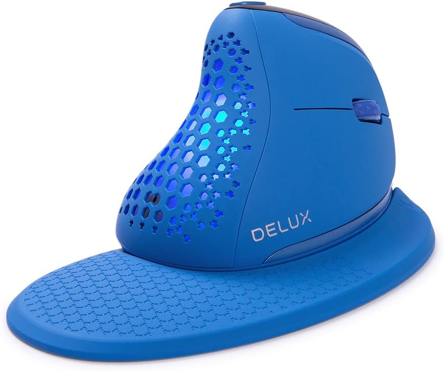 DELUX Seeker Wireless Ergonomic Vertical Mouse with OLED Screen, BT and USB Receiver, Connect with Up to 4 Devices, Thumb Wheel, 7200DPI, Programmable Rechargeable Optical Mouse(M618XSD-Black)