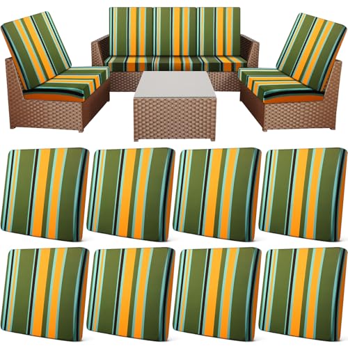 8 Pcs Patio Stretch Sofa Cushion Cover Outdoor Cushion Cover Replacement Patio Furniture Cushions Couch Slipcovers Chair Seat Cover Soft Flexibility Protector (Blue Red Green)