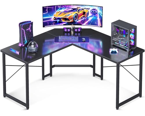 Casaottima L Shaped Gaming Desk, Corner Desk Gaming Table for Home Office, Computer Desk Sturdy Writing Workstation for Small Space, Easy to Assemble, 51 inch, Carbon Fiber Surface, Black