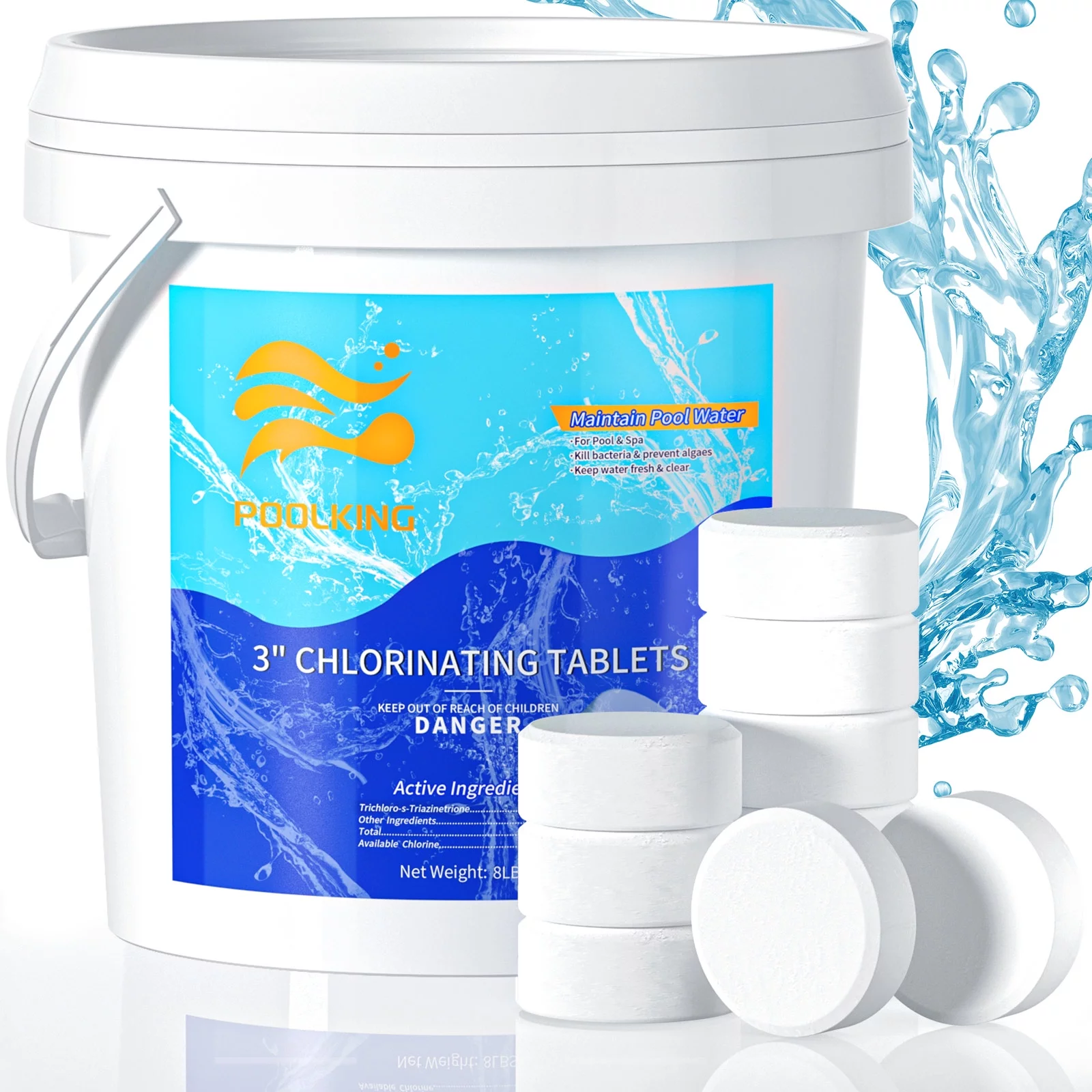 POOLKING Chlorine Tablets 8LB, 3