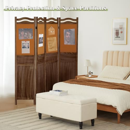 6 Panel Room Divider, 5.6FT Wall Divider for Room Separation, 6 Panel Wood Room Dividers and Folding Privacy Screens for Home Office Restaurant Bedroom Store, Light Brown