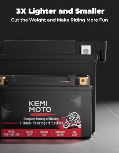KEMIMOTO Lithium Motorcycle Battery YTX14-BS/YTX9-BS, LiFePO4 Lithium Battery 12v 6Ah, Pre-Charged Powersports Battery, with 5 Universal-Fit EVA Spacers, Compatible with Motorcycle ATV UTV Jet Ski