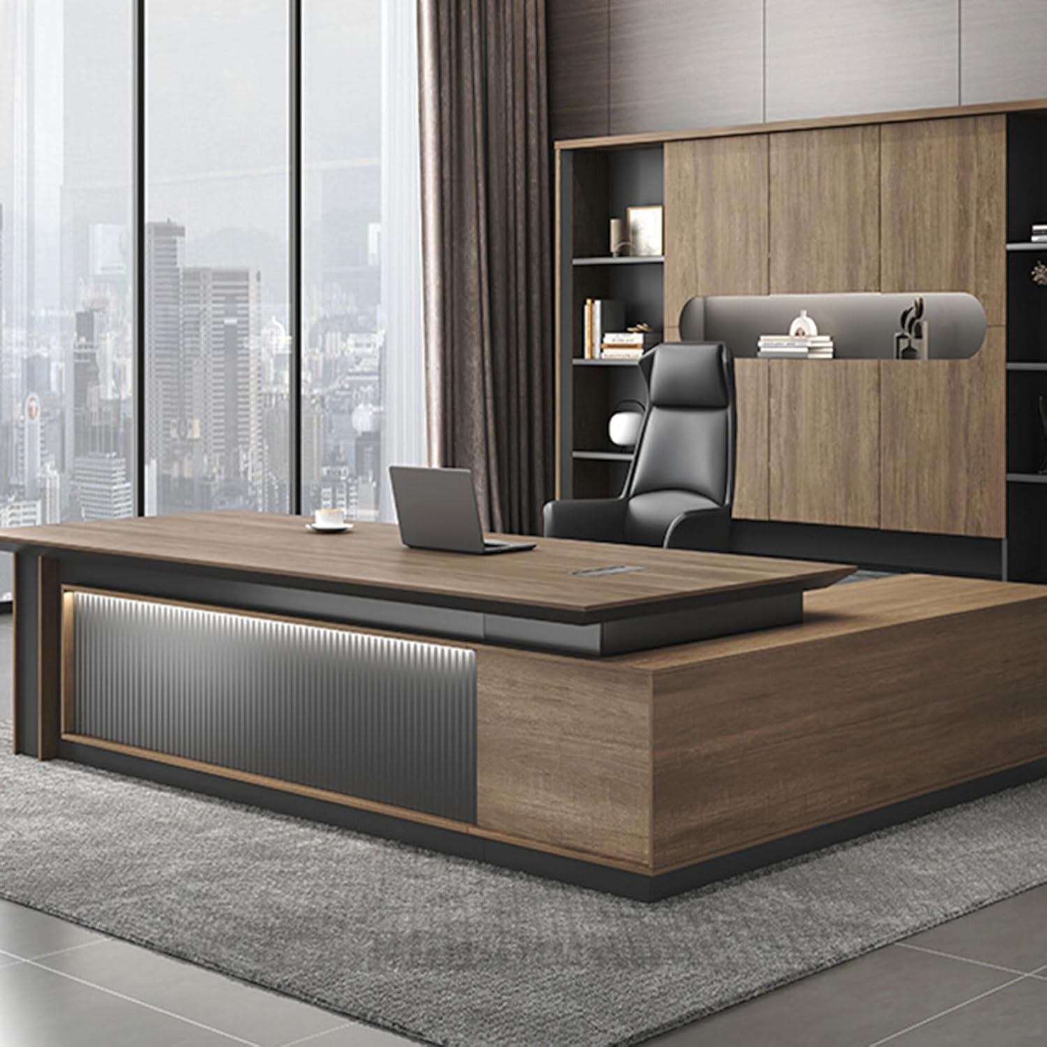 L Shaped Executive Standing Desk with Drawer File Cabinet, Height Adjustable Stand Up Desk for Home Office, Computer Desk with Storage Cabinets ()