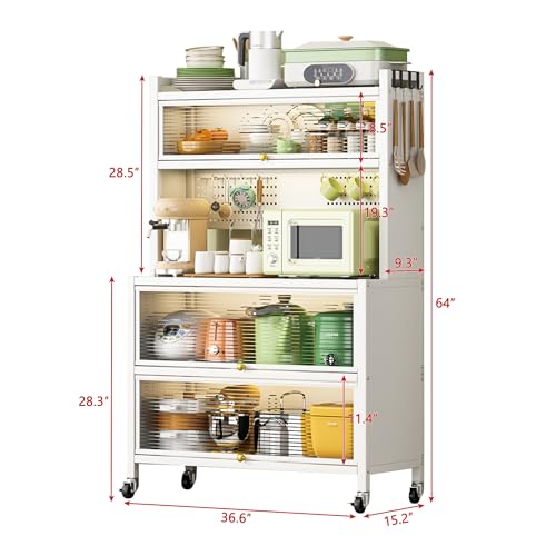 5 Tier Kitchen Baker's Rack with Storage Cabinet, 65 Inches Standing Microwave Stand Storage Rack with Flip Door, Kitchen Hutch Pantry with Metal Pegboard for Home, Office, Garage (Black)