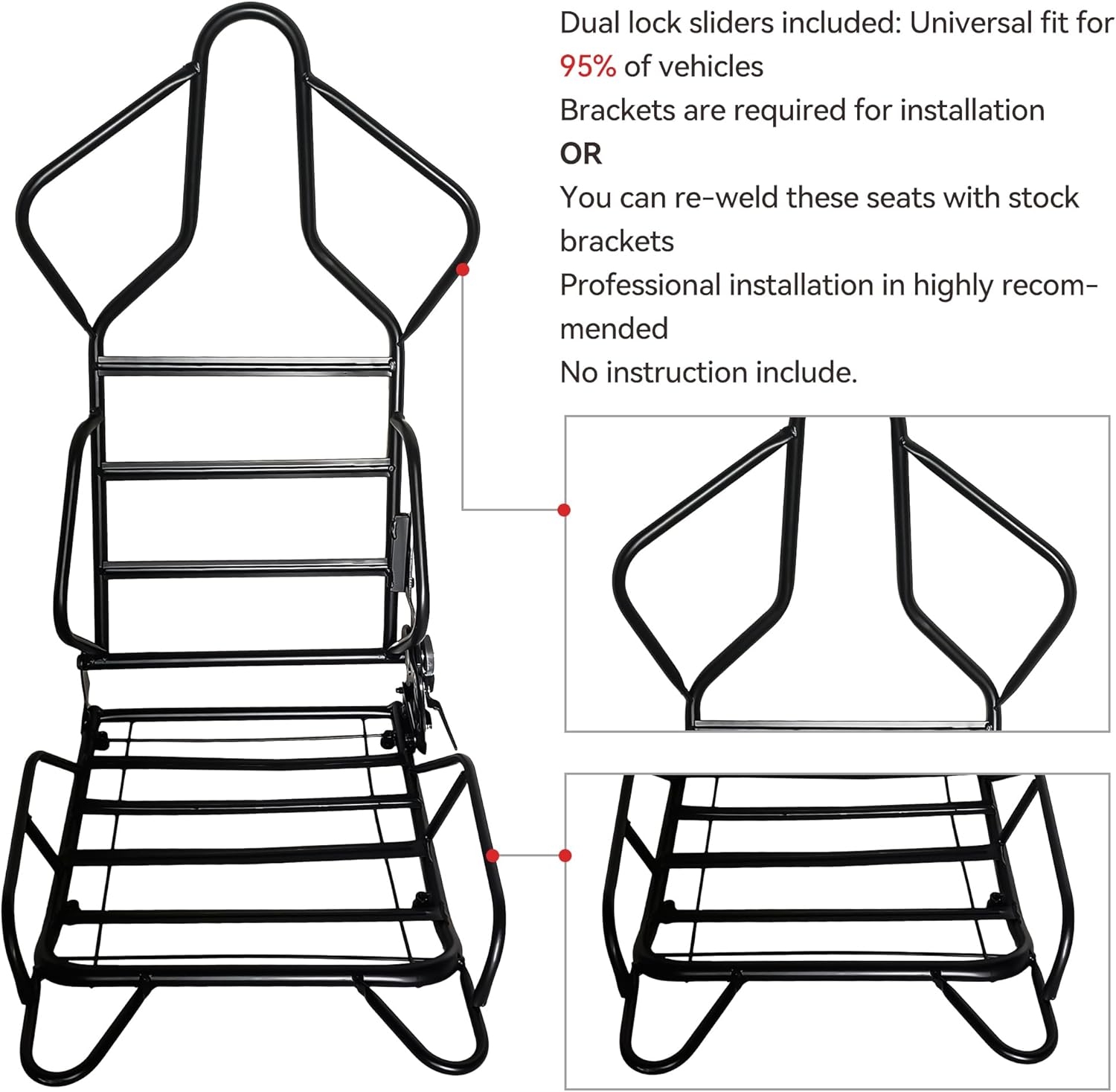 MAROUTE 1 Piece Universal Racing Seats with Dual Lock Sliders, PU Leather, Racing Bucket Seats, 23.6