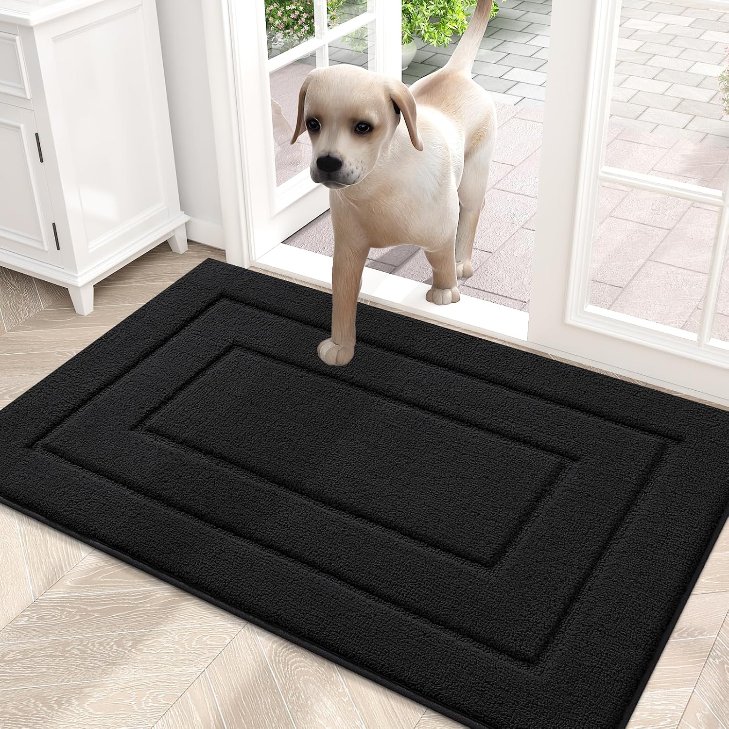 smiry Door Mat Indoor Entrance, Absorbs Moisture and Dirt Low-Profile Doormat, Indoor Dog Mat for Muddy Paws, Front Door mat for Floor Home Entryway (30x20 Inches, Black)