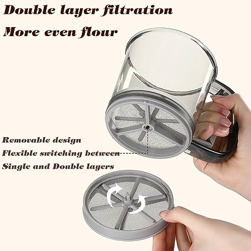 Flour Sifter,Sifter for Baking,Flour Sieve with Hand Press Design,3 Cup Capacity Fine Mesh Kitchen Cooking Sieve Tools for Cooking,BPA Free,Gray