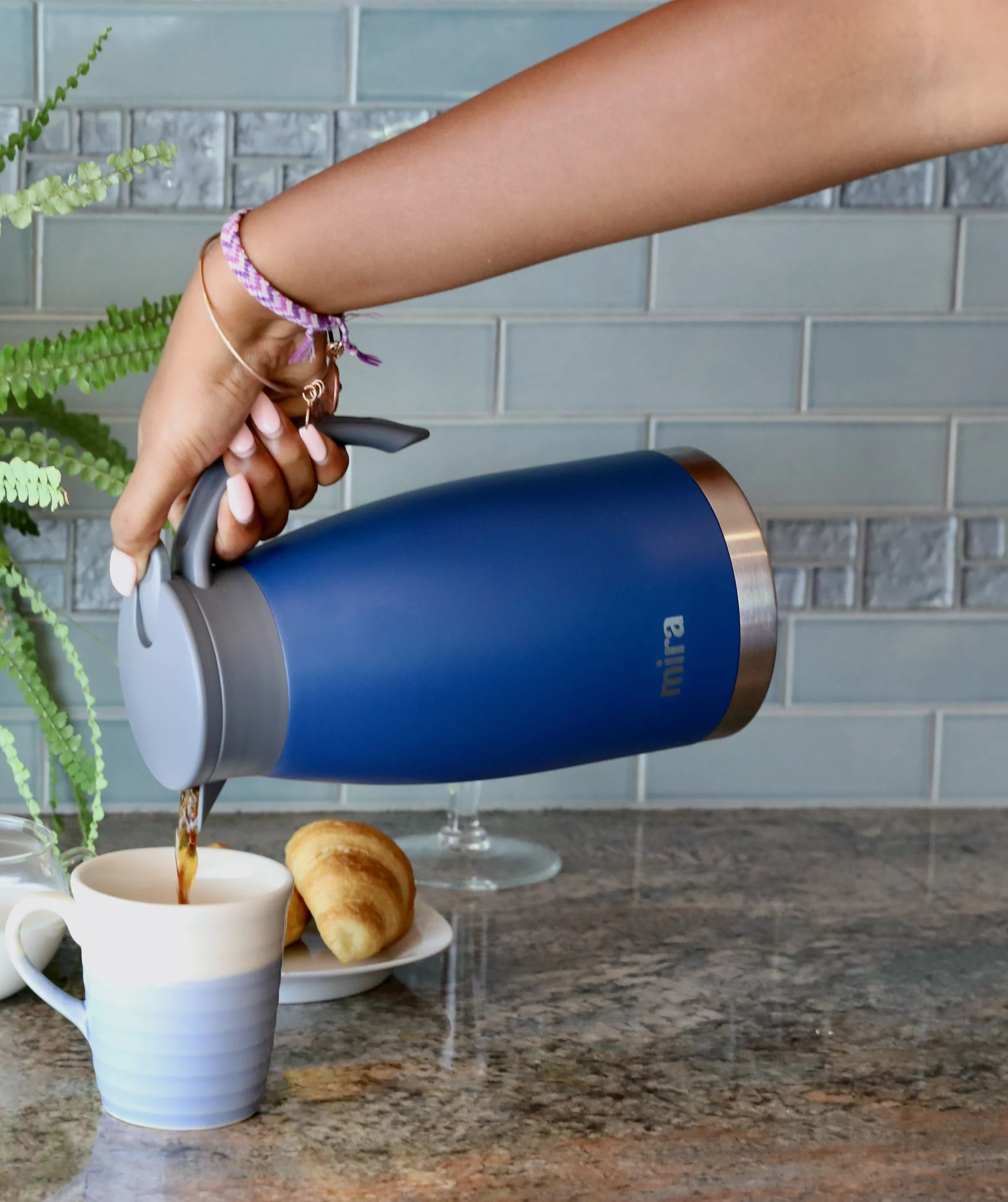 MIRA 50oz Stainless Steel Double Wall Thermal Coffee Carafe with Handle, Admiral Blue