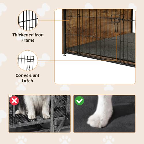 Dog Kennel Furniture, Wooden Dog Crate End Table with Dual Doors, Chew-Proof Design & Cushion, Heavy Duty Dog Crate, Decorative Pet Crate Dog Cage for Indoor (27 Inch)