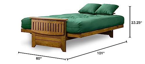 Nirvana Futons Brentwood Tray Arm Futon Frame, Drawers, and Burgundy Mattress Set - Queen, Rich Heritage Finish