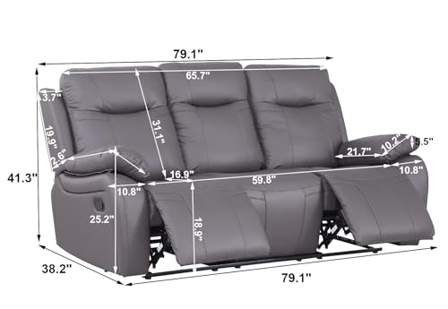 Recliner Sofa Couch Manual Leather Loveseat Recliner for Living Room with Cup Holders & Storage Oversized Reclining Home Theater Seating Couch in Black