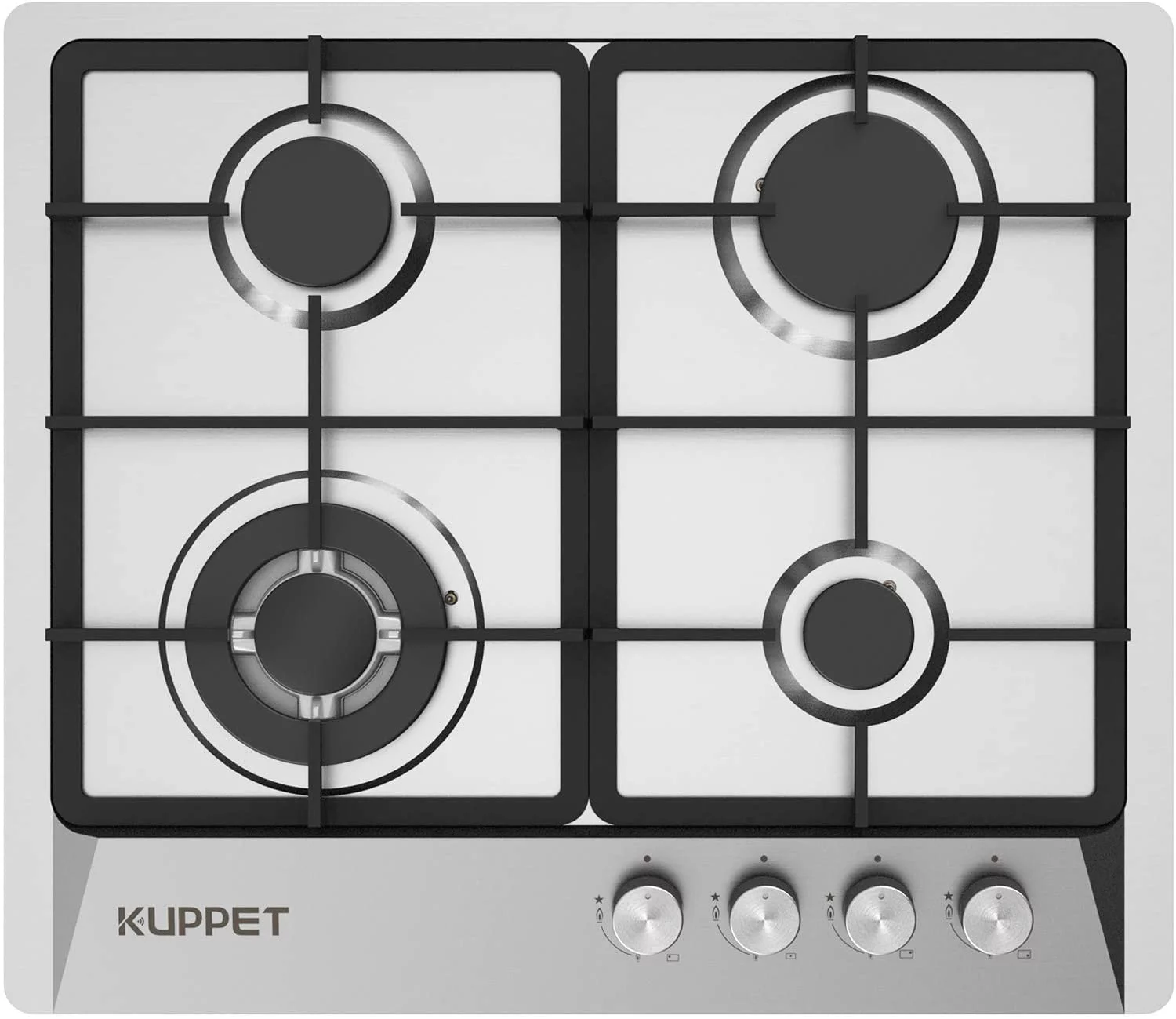 24 Inch Gas Cooktop, KUPPET QM4050 Gas Stove Cooktop with 4 Italy Sabaf Sealed Burners, Stainless Steel Cooktop Gas Hob, NG/LPG Convertible ETL Certified
