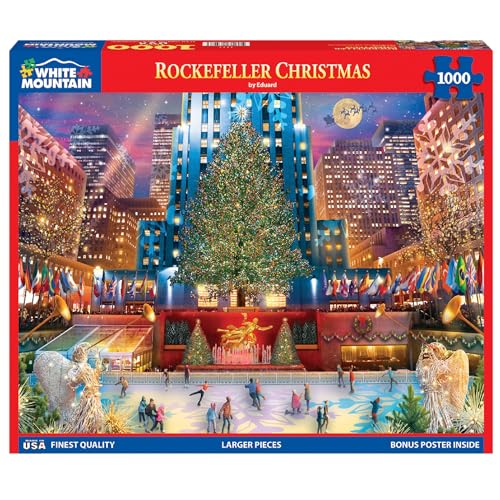 White Mountain 1000 Piece Jigsaw Puzzle Winter Christmas Holiday Puzzles for Adults and Kids 24
