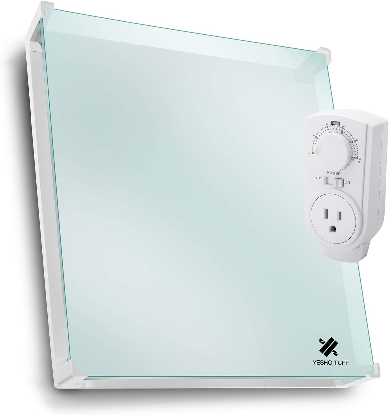 EconoHome Wall Mount Space Heater Panel - with Thermostat and Glass Heat Guard Cover - 400W Convection Heater - For 120 Sq Ft Room - 120V - Save On Your Home Heating Costs - Overheat Protection