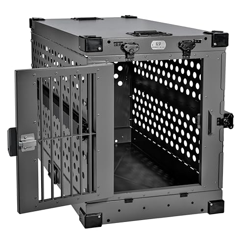 Heavy Duty Fully Collapsible Powder-Coated Aluminum Dog Crate - Medium (Black)