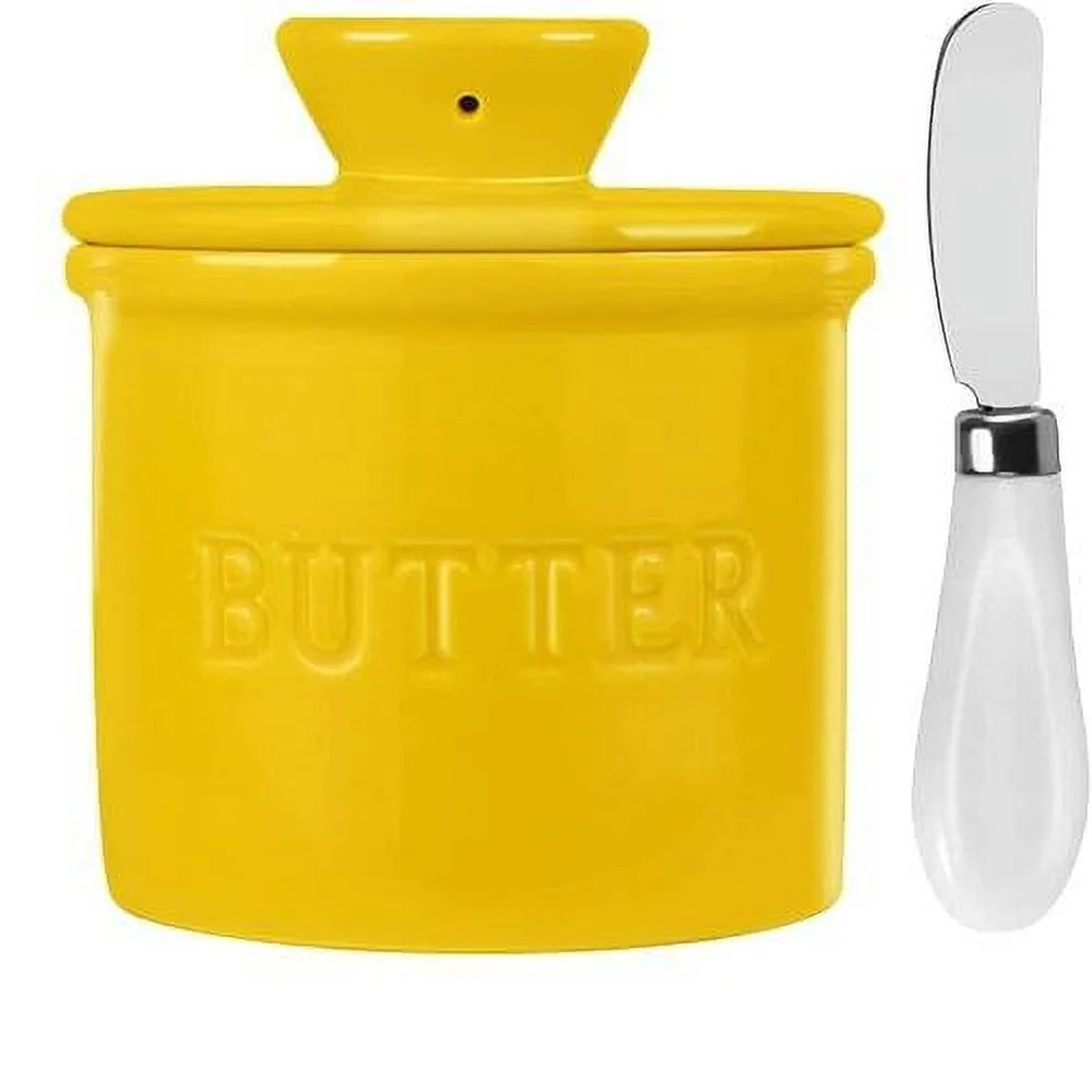 French Butter Crock For Spreadable Soft Butter Large Capacity Keeper With Knife