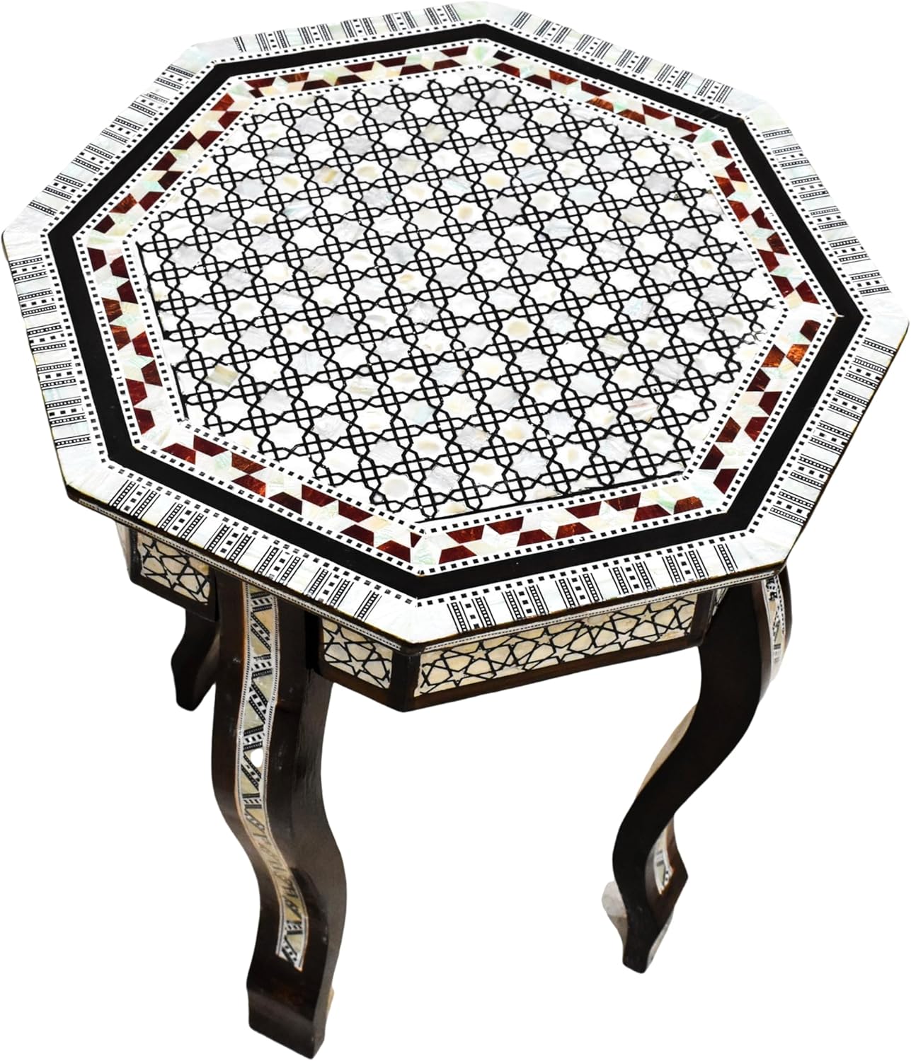 Mother of Pearl Moroccan Side Corner Wood Octagonal End Coffee Brown Table
