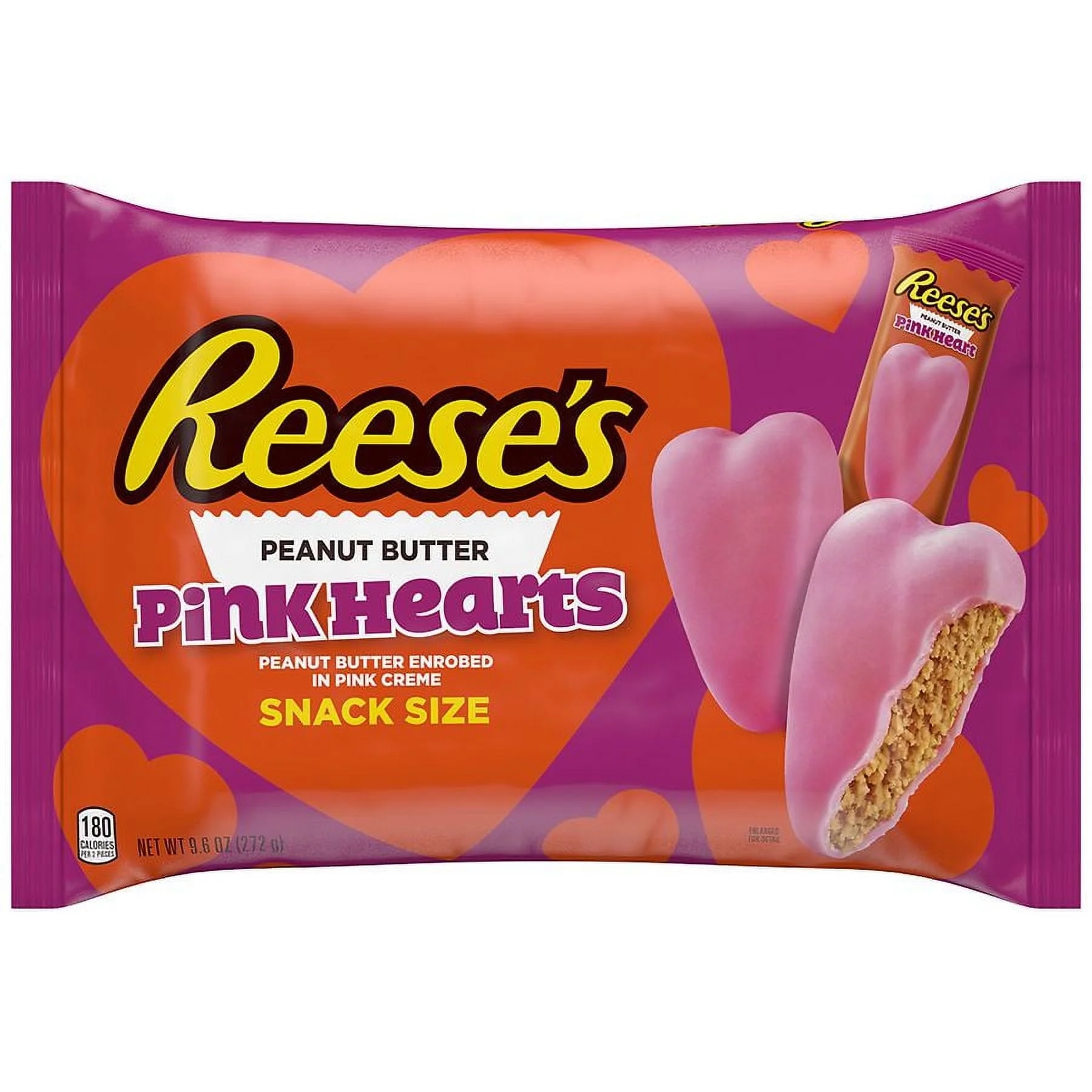 Reese's Peanut Butter Snack Size Hearts Candy Bag Pink Creme 9.6 OZ Pack of 2