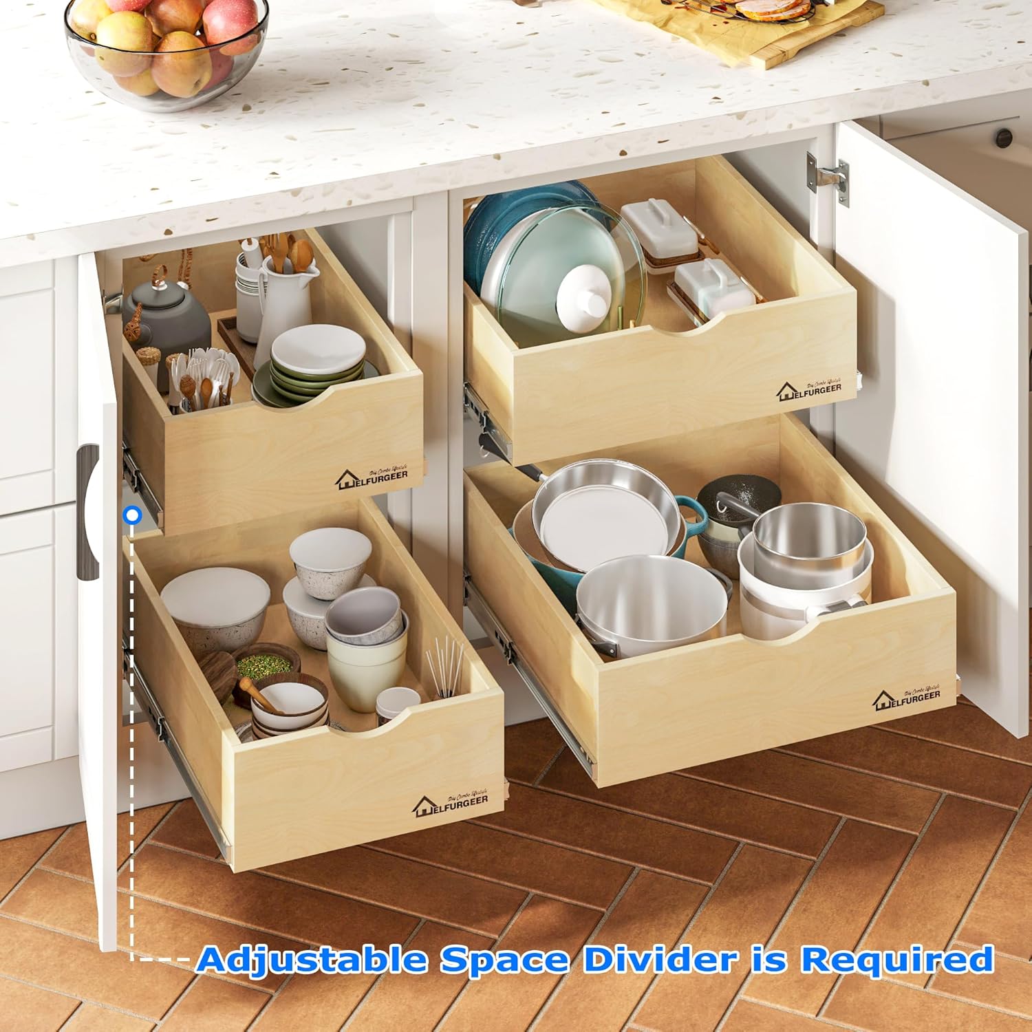 Pull Out Cabinet Organizer, Spice Rack Organizer for Cabinet, Cabinet Pull Out Organizer, Cabinet Pull Out Shelves, Pull Out Drawer for Home, Kitchen, Bathroom (32''W x 21''D)