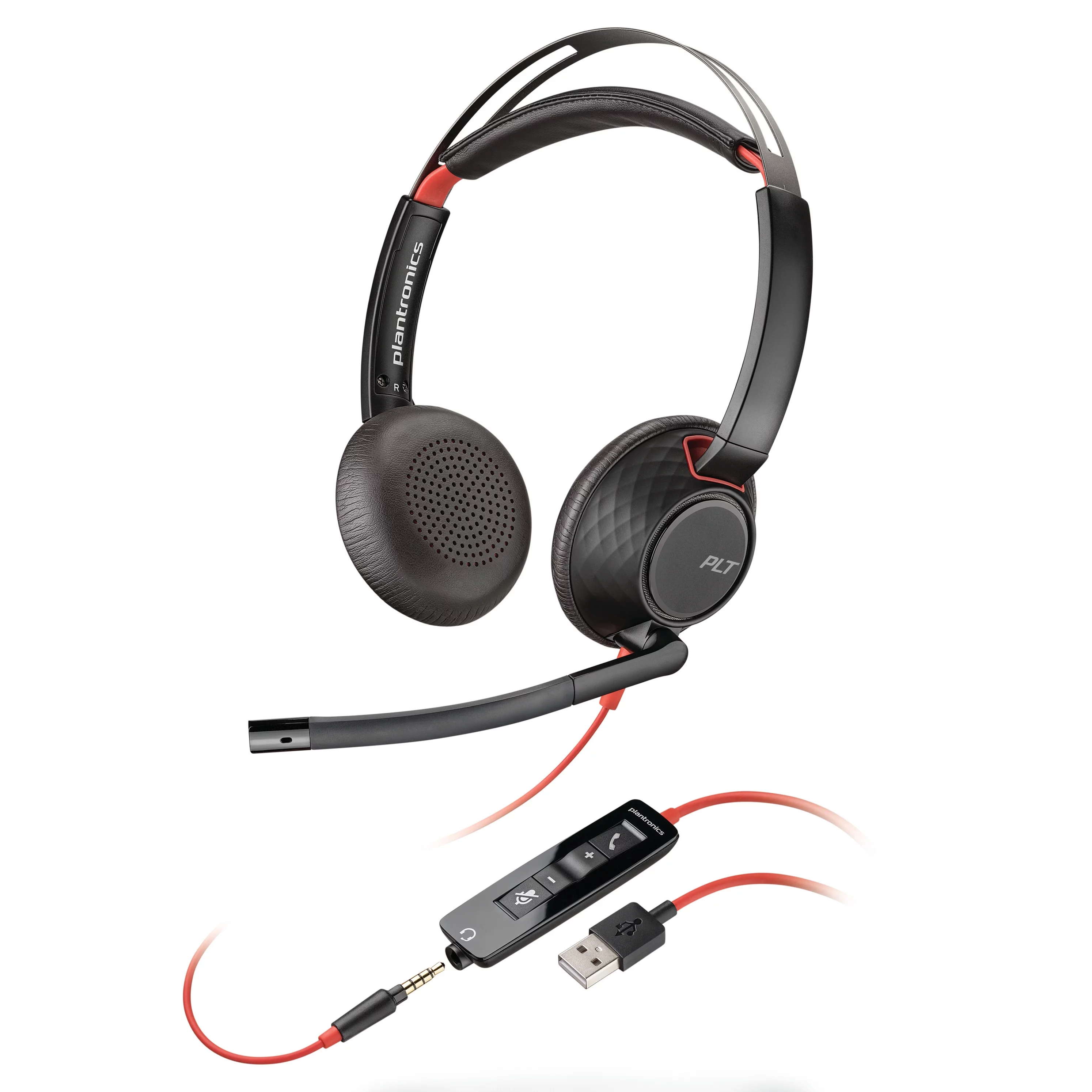 Poly - Blackwire 5220 USB-A Headset (Plantronics) - Wired, Dual Ear (Stereo) Computer Headset with Boom Mic - USB-A, 3.5 mm to connect to your PC, Mac, Tablet and/or Cell Phone