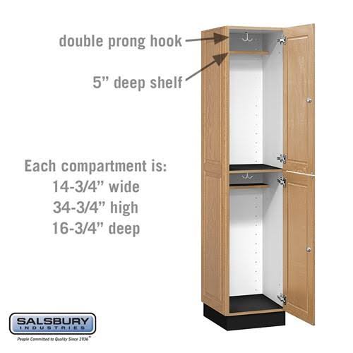 Salsbury Industries 12168MED 1 Wide Solid Oak Executive Wood Locker Double Tier - Medium Oak