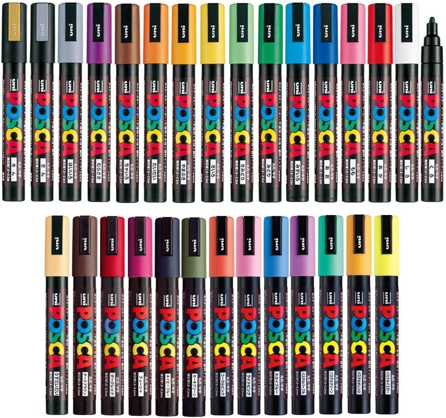 Uni Posca Paint Marker FULL RANGE Bundle Set , Mitsubishi Poster Colour ALL COLOR Marking Pen Medium Point ( PC-5M ) 29 Colours ( 22 Standard & 7 Natural ) Japan Import Pack of 2