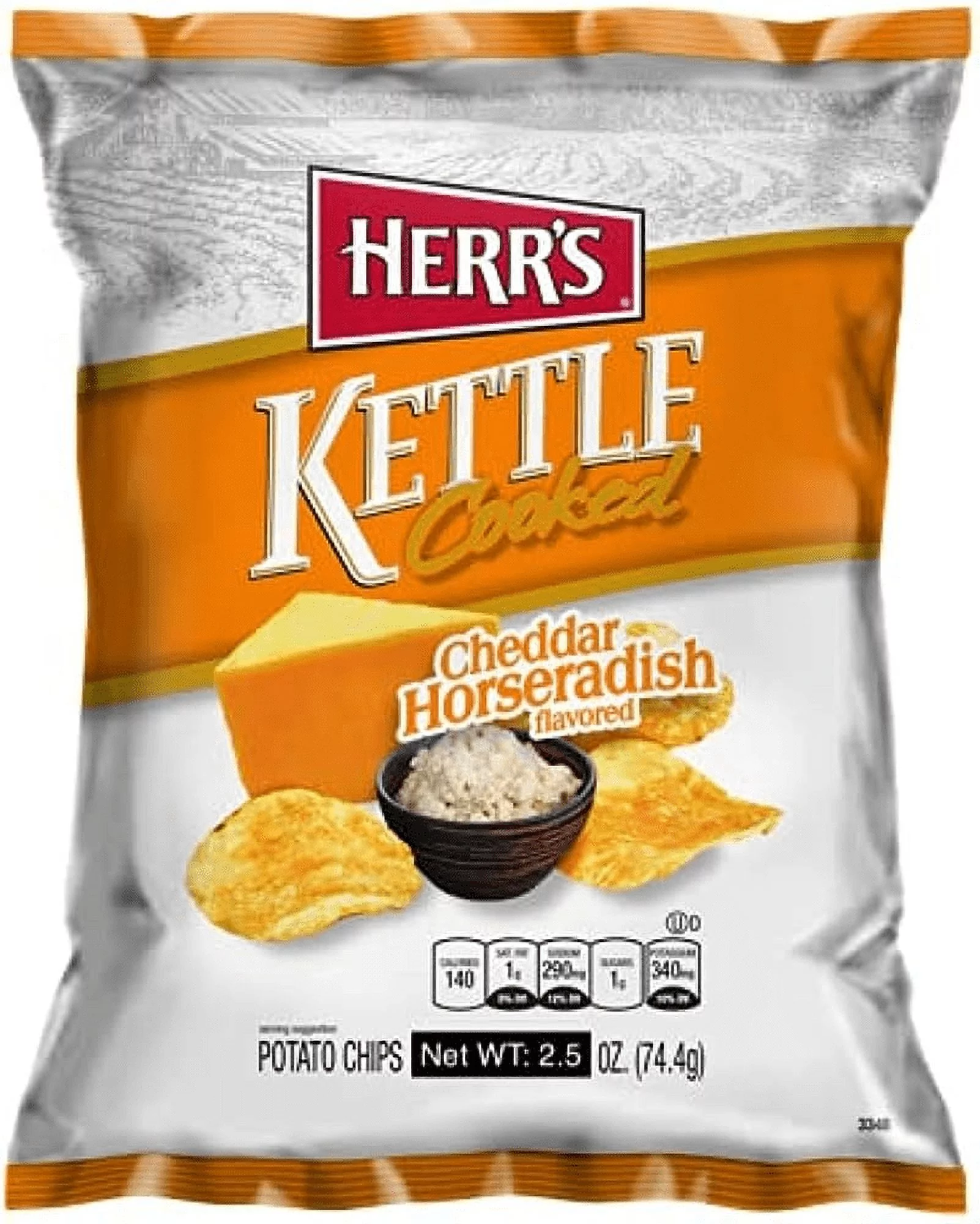 Herr's Cheddar Horseradish Kettle Cooked Potato Chips, 24-Pack Case 2.5 oz. Single Serve Bags