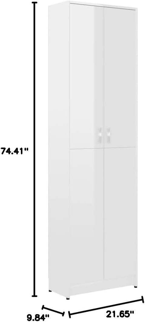 Hallway Wardrobe High Gloss White 55x25x189 cm Engineered Wood with Overall Dimensions: 55 x 25 x 189 cm (W x D x H)