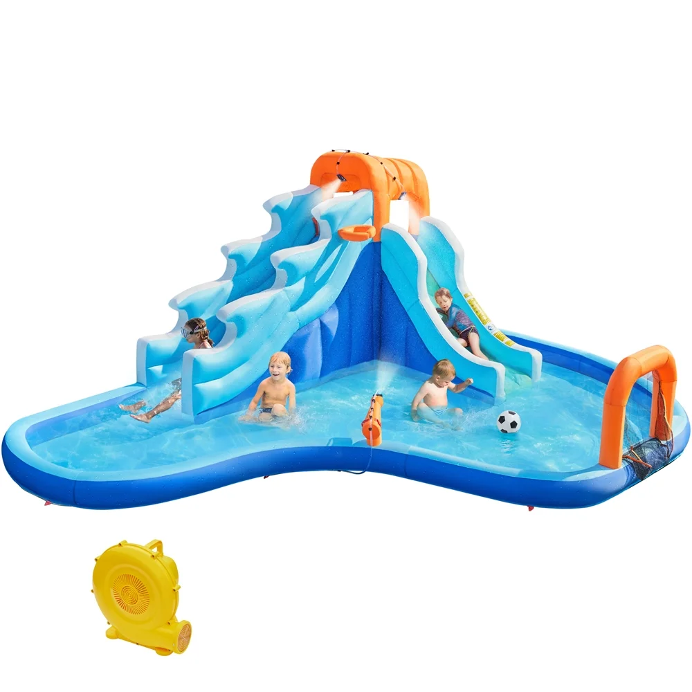 Topeakmart Dual Lane Inflatable Water Slide for Kids Large Splash Pool with Storage Bag & 650 W Blower