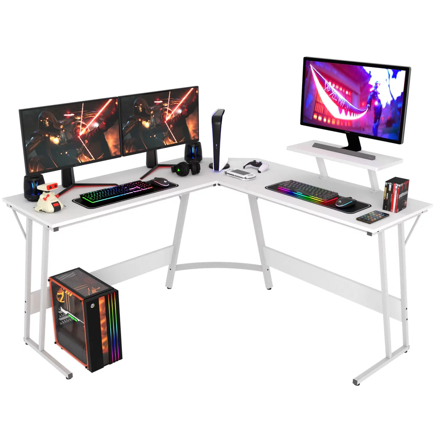 PayLessHere L Shaped Desk Corner Gaming Desk Computer Desk with Large Desktop Studying and Working and Gaming for Home and Work Place,White