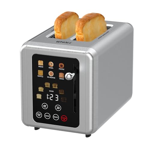 WHALL® Touch Screen Toaster 2 Slice, Stainless Steel Digital Timer Toaster, 6 Bread Types & 6 Shade Settings, Smart Extra Wide Slots Toaster With Bagel, Cancel, Defrost Functions