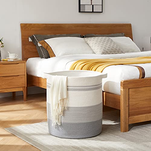 OIAHOMY 80L Laundry Baskets Hamper with Handles,Decorative Basket for Living room,Woven Storage Basket for Toys Bin,Pillows, Blankets,Clothes-20x18in-Gradient Yellow