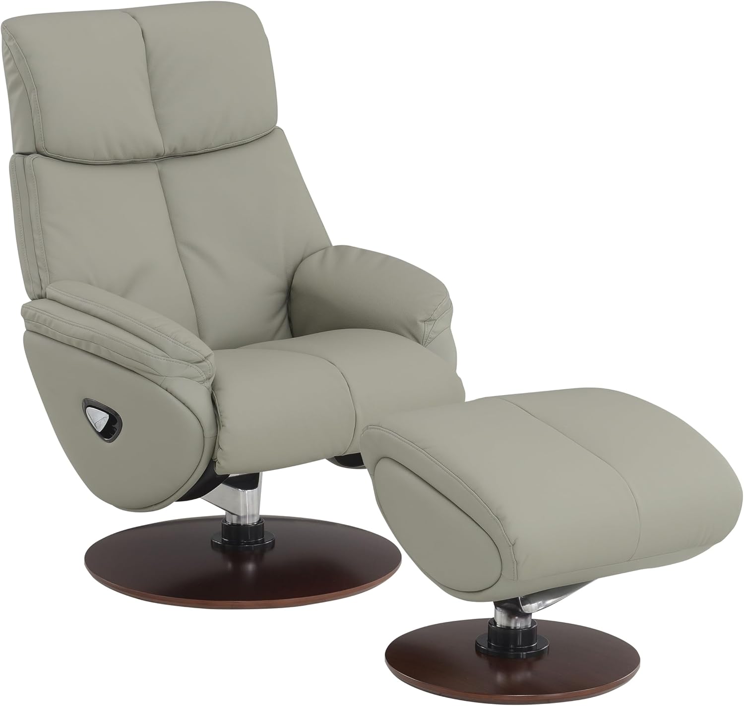 Genuine Leather Swivel Chair with Ottoman - Swivel Recliner Chair with Reclining and Swivel Function, Upholstered Chair and Ottoman Set with High Backrest and Round Wooden Base, Gray