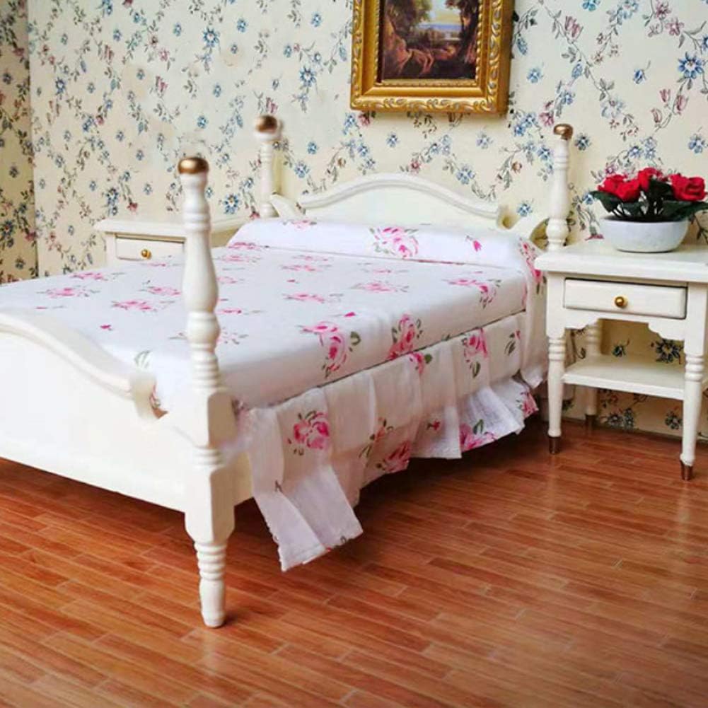 Dolls House Furniture Assembly Kits Comfortable Wood Miniature Bedroom Set House Furniture Classic Doll House Furniture Wooden Mini Bedroom Set for Dollhouse