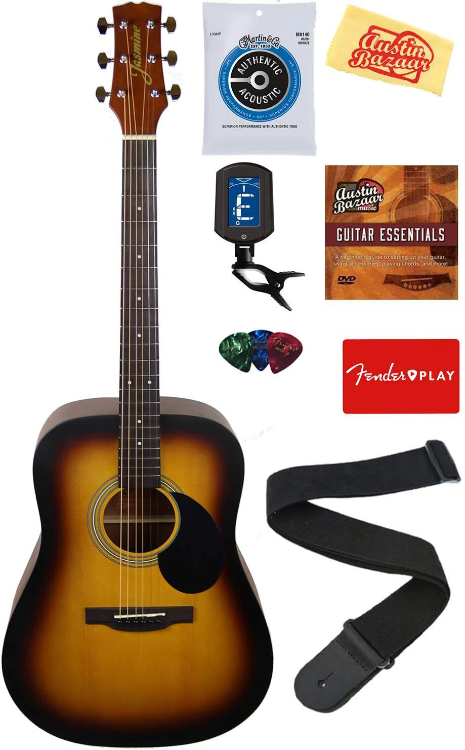 Jasmine S35 Dreadnought Acoustic Guitar - Matte Sunburst w/ Strap