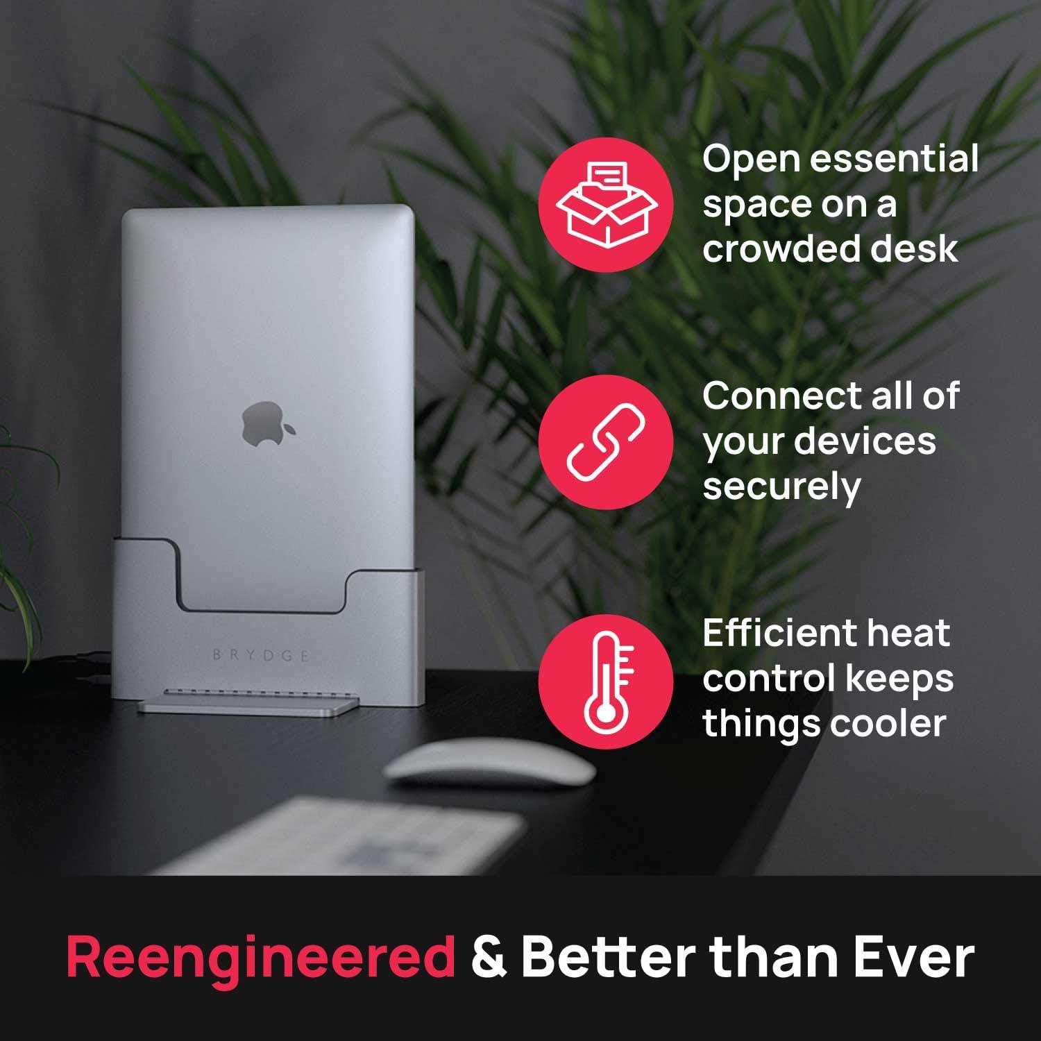 Brydge Vertical Docking Station | Compatible with 13-inch MacBook Air (2020-2018) | 2 x Thunderbolt 3 Ports | (Space Gray)