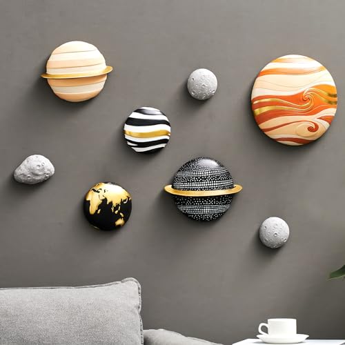 4Pcs Outer Space Planets Wall Decor Boys Room Decor Modern Wall Sculptures Planet Earth Solar System Decorations for Living Room 3D Wall Decor Outer Space Theme Bedroom Wall Decor for Kids Room Wall