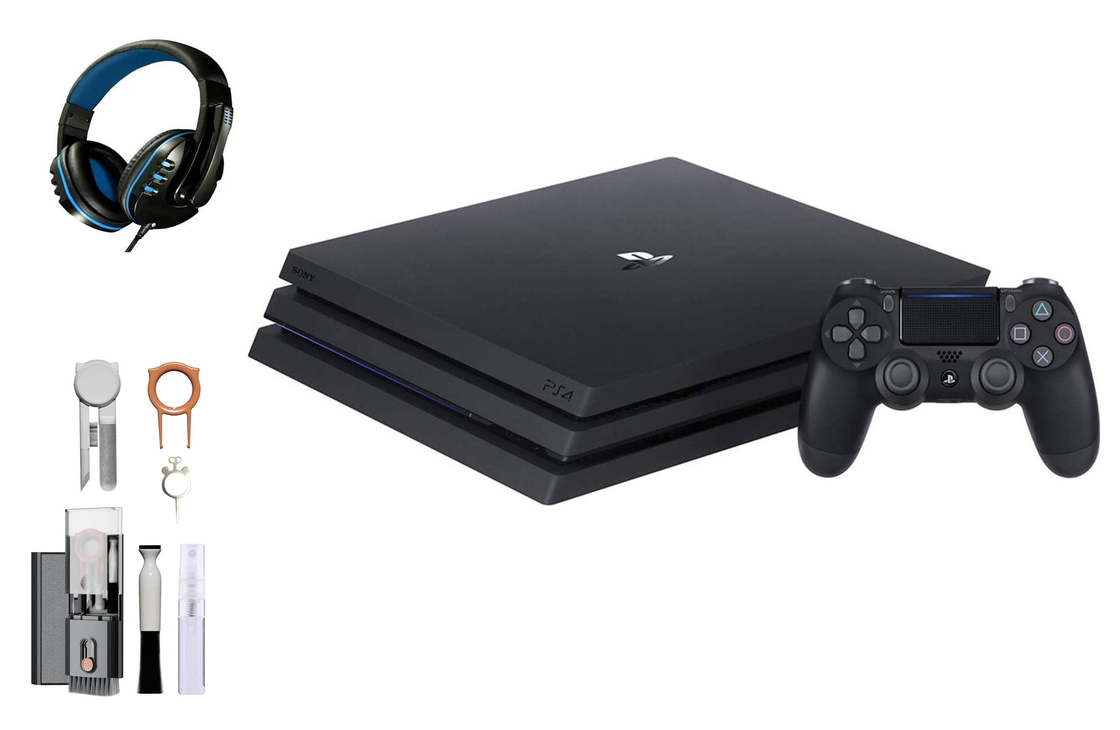Sony PlayStation 4 Pro 1TB Gaming Console Black Headset With BOLT AXTION Cleaning Kit Bundle Like New