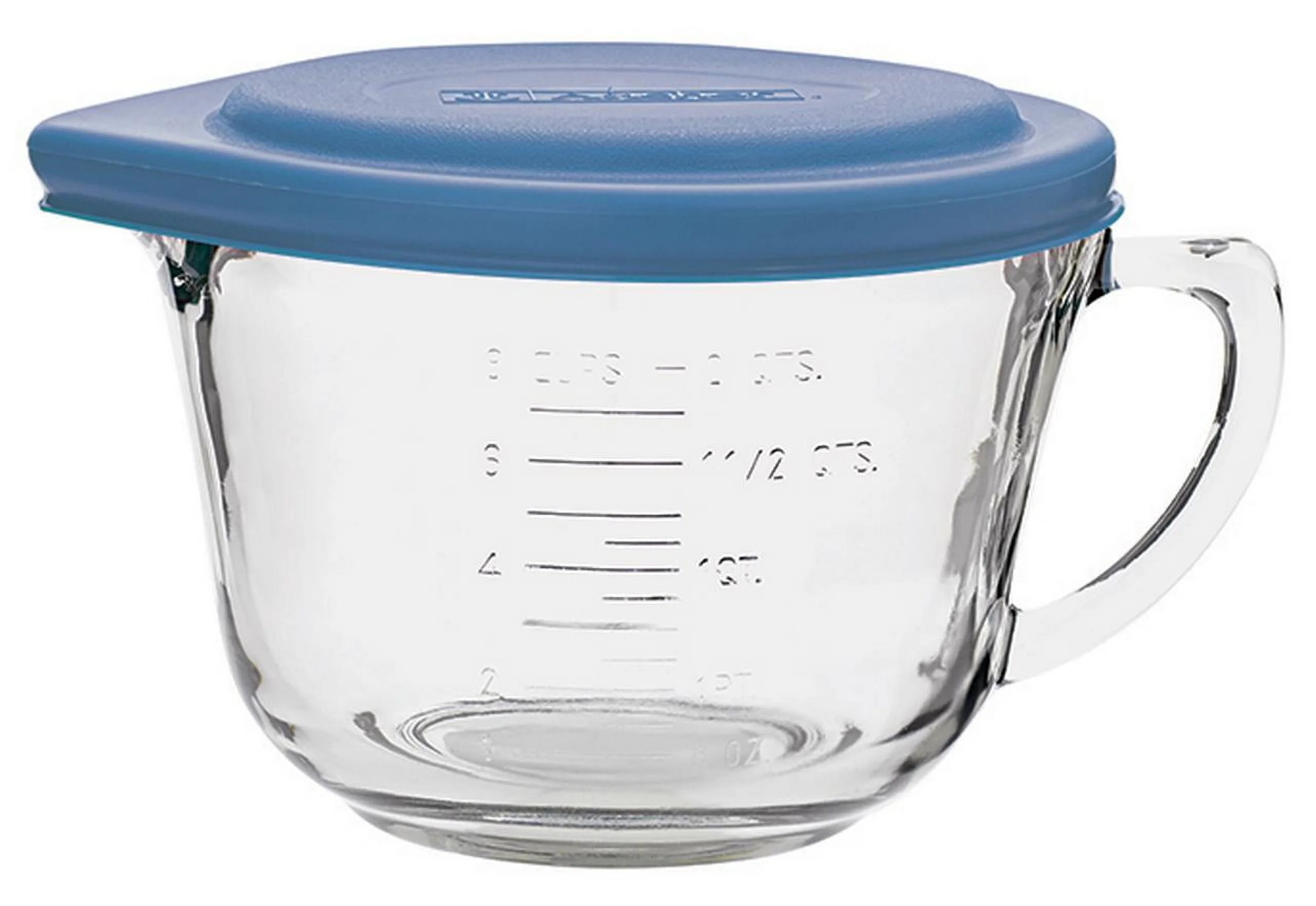 Anchor Hocking Glass Batter Bowl with Blue Lid, 2 Quart