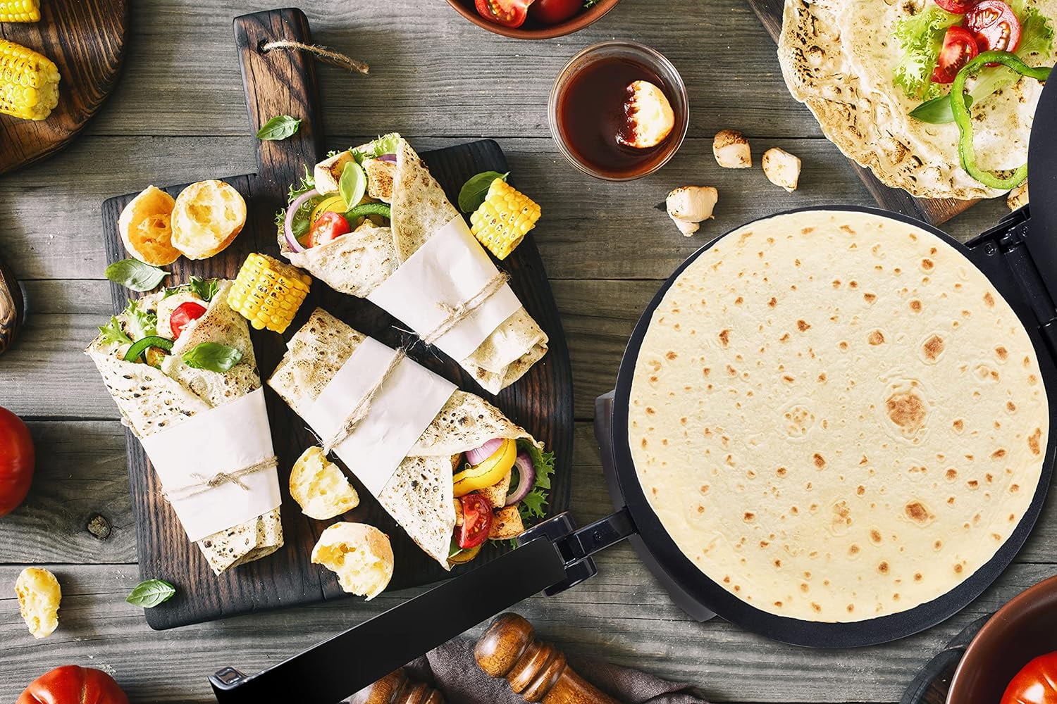 MasterChef Electric Tortilla Maker- Homemade Flatbread, Tortillas- Heavy Duty, Non-stick Cooker Easier than Tortilla Press