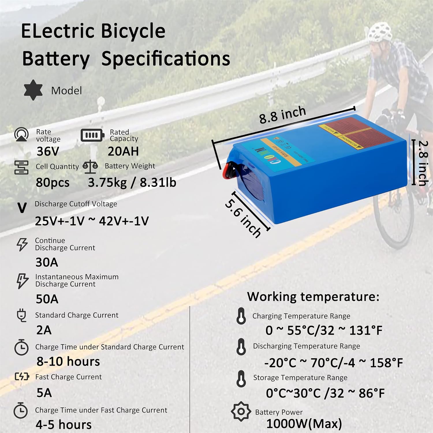 36V Battery, (2-5 Days Delivery from California) 10AH/ 14AH/ 16AH/ 20AH Lithium Battery Pack Li ion Battery for 200-1000W Motor Electric Ebike Bicycle Scooter Golf Cart (36V 20AH with Charger)