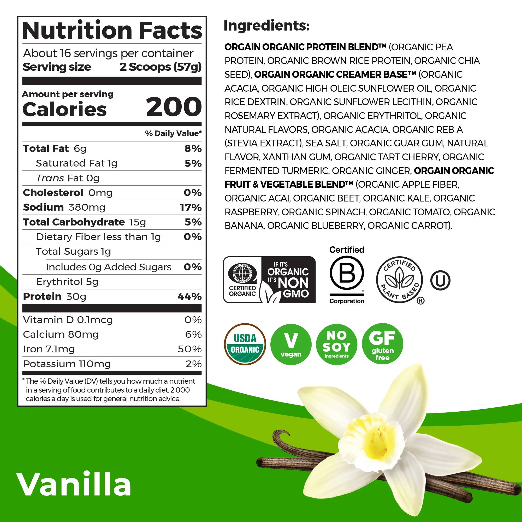 Orgain Organic 30g Vegan Sport Protein Powder- Muscle Recovery, Vanilla 2.01lb