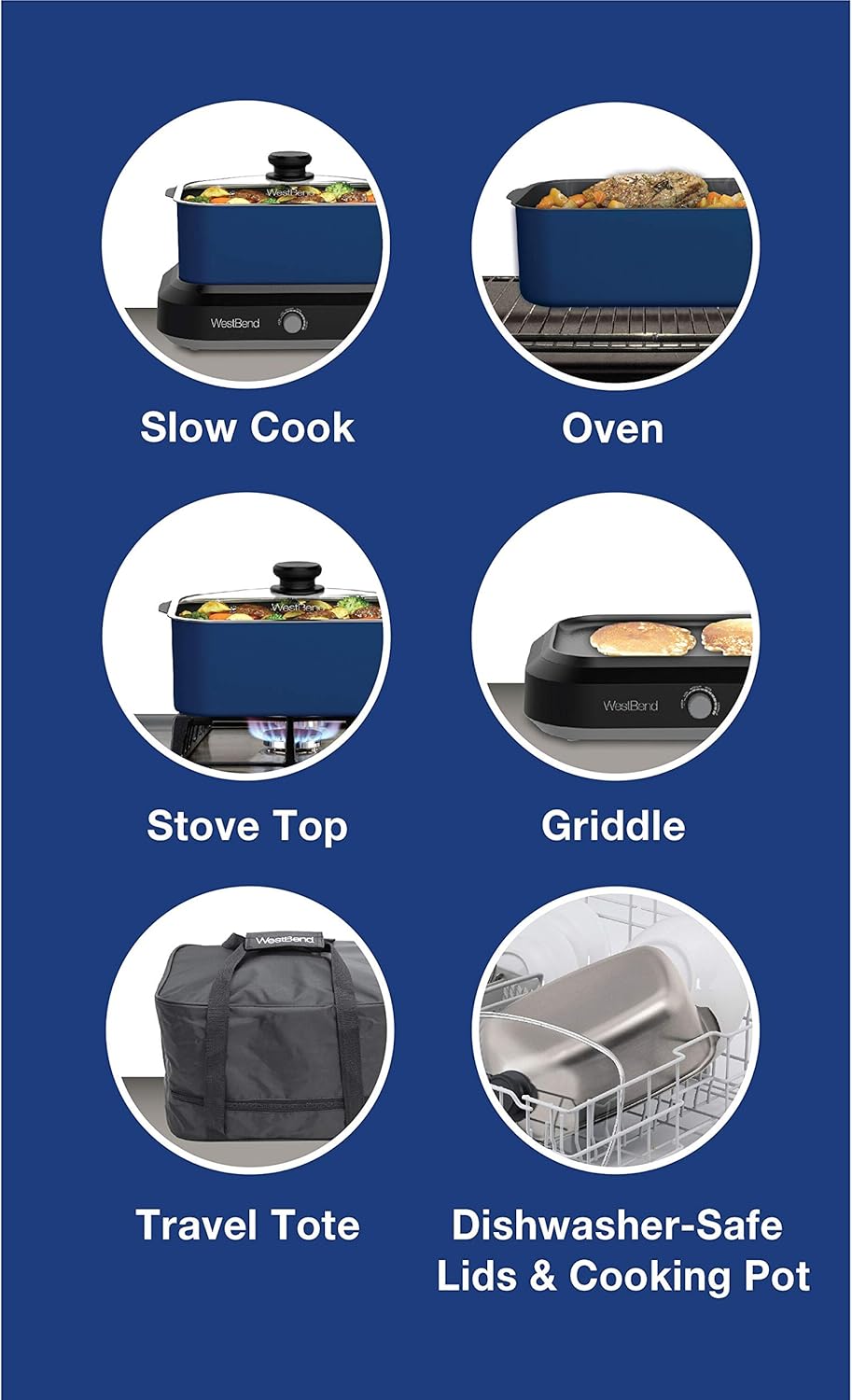 West Bend 87906R Versatility Slow Cooker Large Capacity Non-stick Dishwasher Safe Variable Temperature Control Includes Travel Lid & Thermal Carrying Case, 6-Quart, Red