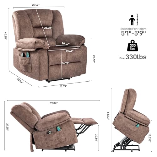 Power Lift Recliner Chair for Elderly,Lazy Boy Recliner Chair with Massage and Heat,Rocker Recliner Chair&Leather Recliner Chairs for Adults,Cup Holders and USB Charge Port,Pockets,Heavy Duty (Black)