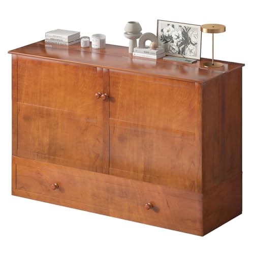 Mjkone Murphy Bed Cabinet, Murphy Bed with Large Storage Drawers，Murphy Bed Queen with Built-in Charging Station, Chest Bed with Mattress,Murphy Cube Chest Bed for Guest Room Bedroom Office, Gray