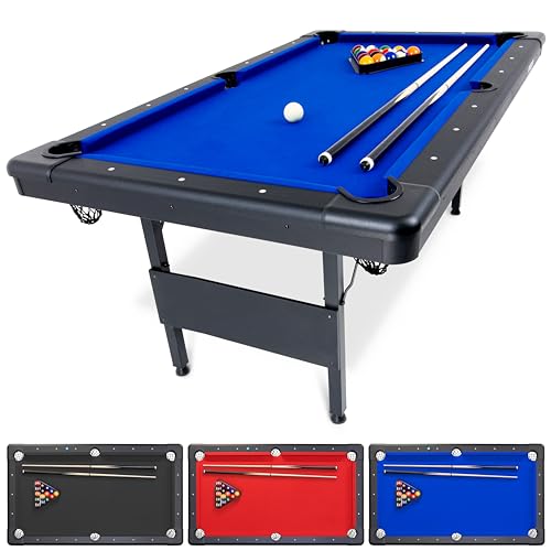 GoSports 6, 7, or 8 ft Billiards Table - Portable Pool Table - includes Full Set of Balls, 2 Cue Sticks, Chalk and Felt Brush; Choose Size and Color